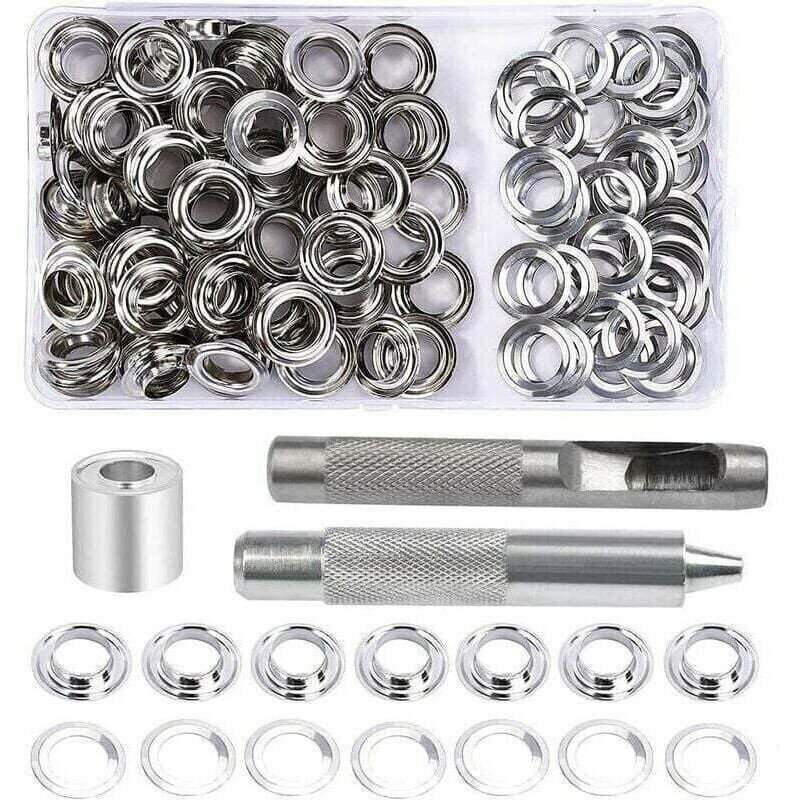 Kit d'œillets à œillets, 100 jeux d'œillets de 12 mm, kit de réparation de bâches, avec 3 œillets pour outils d'œillets pour bâches, tissus, tentes
