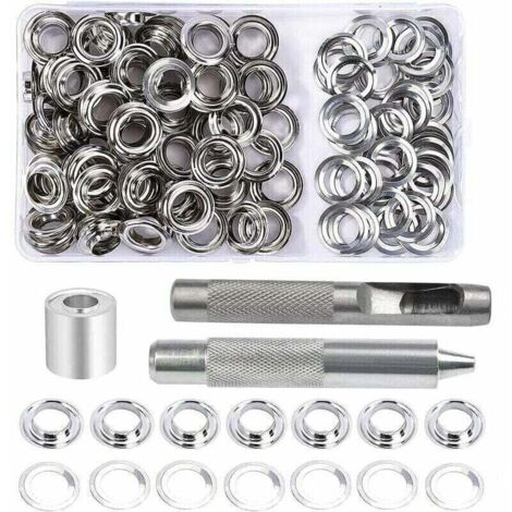 Kit d'œillets à œillets, 100 jeux d'œillets de 12 mm, kit de réparation de bâches, avec 3 œillets pour outils d'œillets pour bâches, tissus, tentes et fabrication