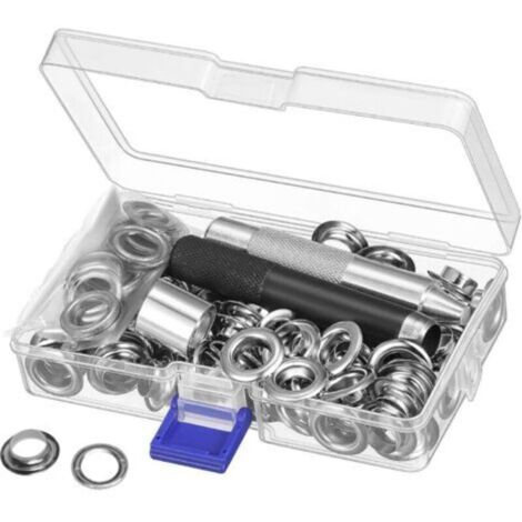 Kit d'œillets métalliques de 12 mm - 100 pièces par paquet, avec perforatrice, pour la réparation de bâches, de tentes et de textiles.