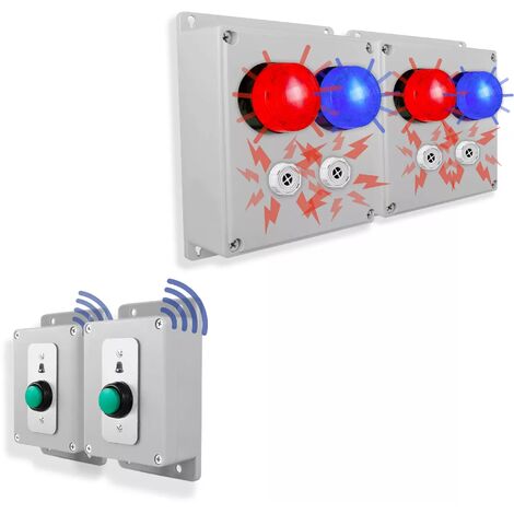 Kit double panique SOS sans-fil 2 sirènes + 2 flashs - Multi alerte Haute-résistance 800m 2 boutons pro (PROTECT 800)