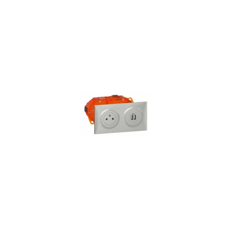 Legrand - Kit prise de courant Surface + module de charge 2 usb Dooxie - Alu - 300408