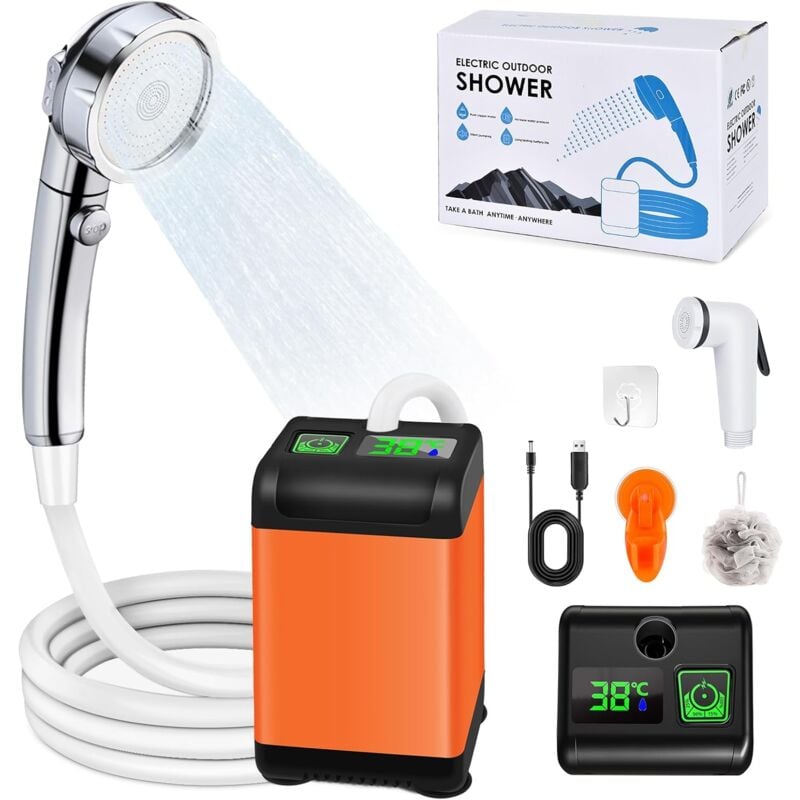 Kit Douche de Camping, Camping Douche Portable, 6000mAh Pompe de Douche Électrique Rechargeable avec Intelligent de Température et Pression d'eau