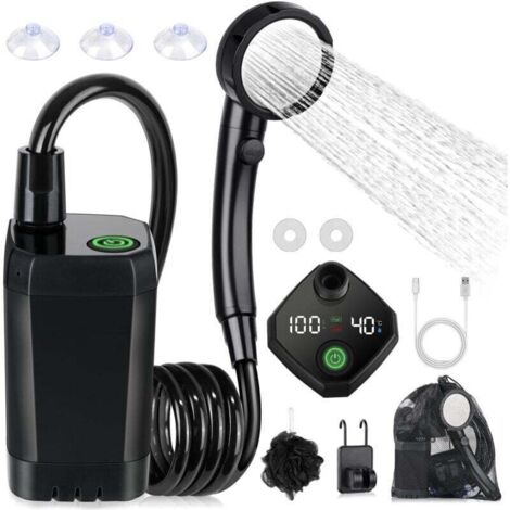 Kit Douche de Camping,Douche Portable,Pompe de Douche Électrique Rechargeable,avec Afficheur Intelligent et Pomme de Douche 4 Modes