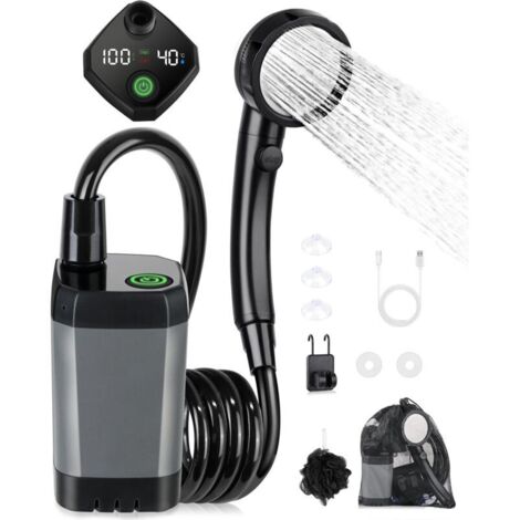 Kit Douche de Camping,Douche Portable,Pompe de Douche Électrique Rechargeable,Imperméable,avec Afficheur Intelligent