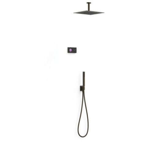 Kit douche robinet thermostatique électronique encastré à 2 voies Shower technology Noir Bronze - TRES 09288564KMB