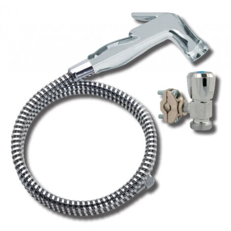 Kit douchette à gâchette WC ou bac à shampoing, 1 jet, flexible 1,25 m, support mural, chromé