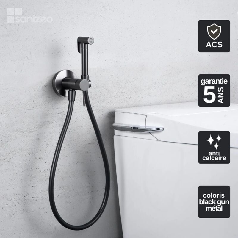 Imex Products - Kit Douchette anti-calcaire hygiénique encastrée wc ou Bidet Salle de Bain Black Gun Métal imex line RDD038/BGM