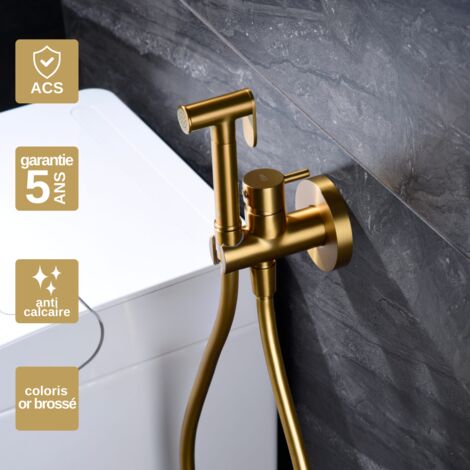 Kit Douchette hygiénique à encastrer pour WC ou bidet or brossé – Design moderne et Économie d'eau - MUNICH IMEX