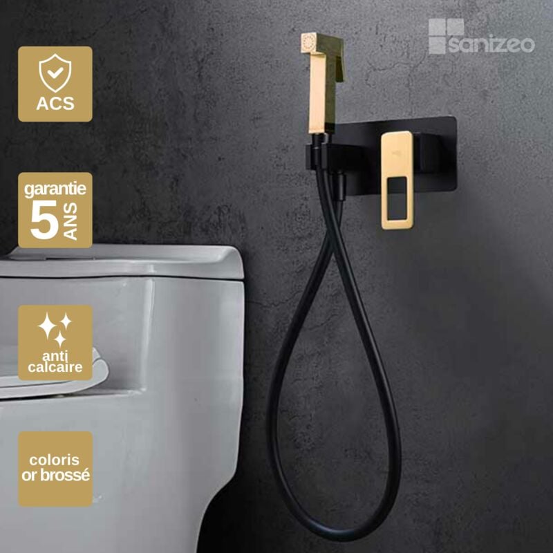 Imex Products - Kit Douchette anti-calcaire hygiénique encastrée wc ou Bidet Salle de Bain Noir et Or imex suecia BDC032-5/NGOLD