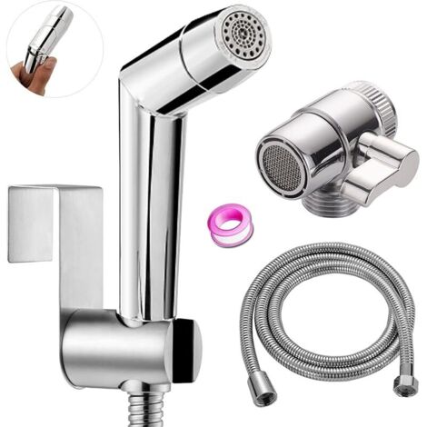 Kit Douchette wc, ABS Chrome Douchette Toilette toilette pour bidet kit de pulvérisation de couches pour bébé - avec distributeur de robinet, bac à tuyaux et toilettes à crochet ou support mural