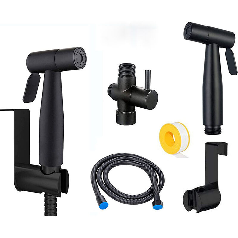 Kit Douchette WC Acier Inoxydable Noir Robinet wc pulvérisateur pour l'hygiène personnelle quotidienne, jeu de tuyaux mural