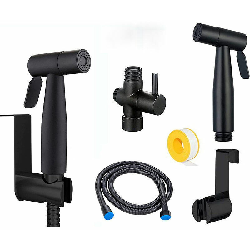 Kit Douchette wc Acier Inoxydable Noir Robinet wc pulvérisateur pour l'hygiène personnelle quotidienne, jeu de tuyaux mural