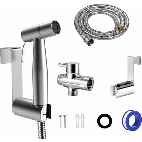 JUNJUN Kit Douchette wc, Ensemble de Douche Bidet avec Valve G1/2", Pulvérisateur de douche en acier inoxydable, Pulverisateur Bidet a Main, Pour l'hygiène personnelle, le nettoyage des toilettes