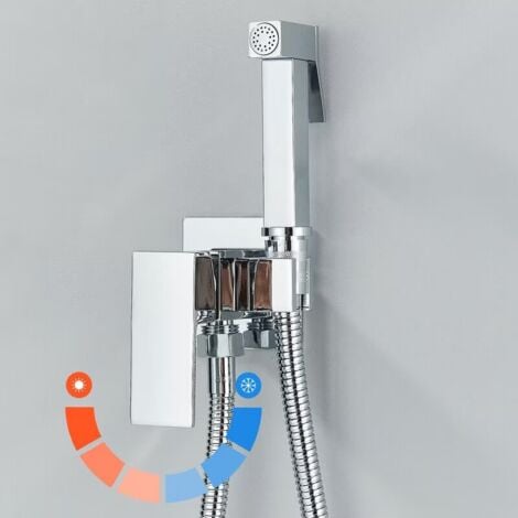 Kit Douchette WC, Kit Hygiène complet pour WC avec Douchette, Support et Robinet 3 voies, Chrome，Tous les Accessoires en Métal Chrome