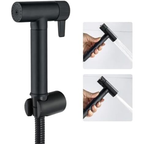 Kit Douchette WC Noir Toilette Laiton Complet avec Pulvérisateur Double Fonction, 1.2m Tuyau de Douche, Support -