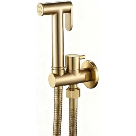 Kit Douchette WC Or Brossé, Pulvérisateur de Bidet à Main Haute Pression Toilettes Laiton Toilette avec 1.5M Tuyau, pour L'hygiène Personnelle Golden -