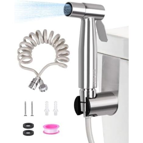 Kit Douchette WC pour Bidet de Toilette avec Crochet Réservoir Eau + Tuyau Flexible Douche Télescopique Pulvérisateur Hygiène Personnelle en Salle Bain -