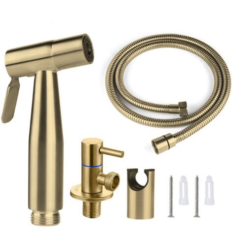 Kit Douchette WC ,   Tuyau de 1,5 m et Support, Adaptateurs de G1/2 or