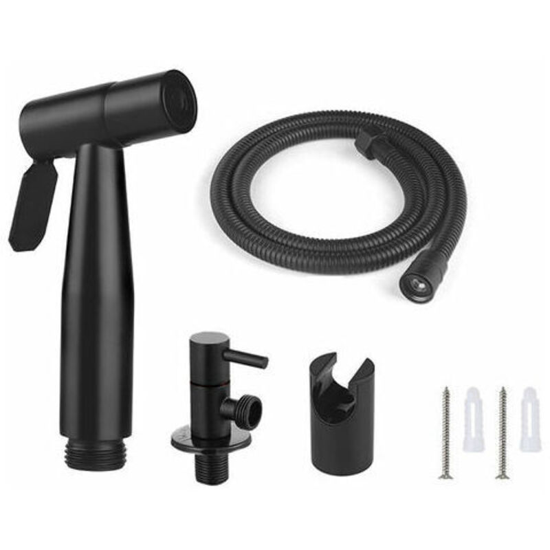 Kit Douchette WC , Tuyau de 1,5 m et Support, Adaptateurs de G1/2 noir