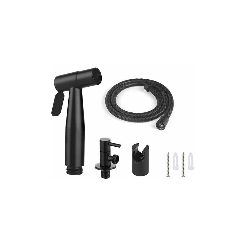 Kit Douchette WC , Tuyau de 1,5 m et Support, Adaptateurs de G1/2 noir