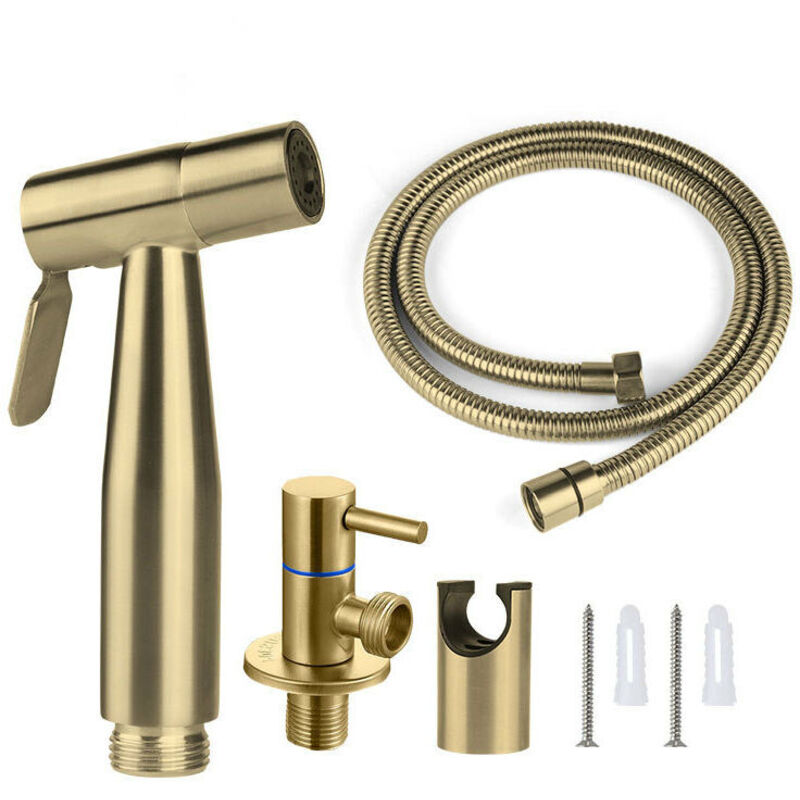 Kit Douchette wc , Tuyau de 1,5 m et Support, Adaptateurs de G1/2 or