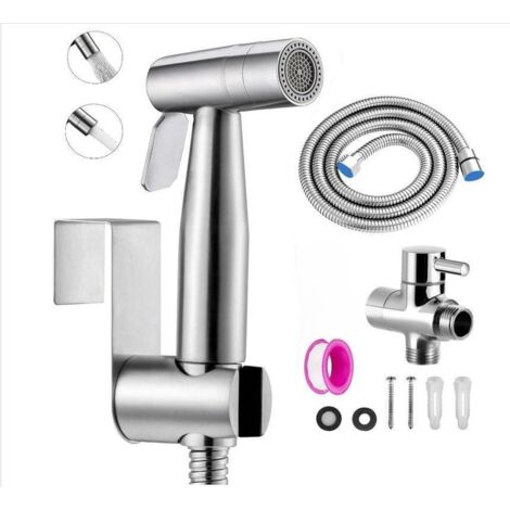 Kit Douchette wc,Pulvérisateur de toilette pour bidet,jet à deux fonctions, facile à installer, Pulvérisateur pour L'hygiène Personnelle  Argent