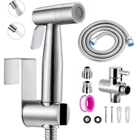 Kit Douchette wc,Pulvérisateur de toilette pour bidet,jet à deux fonctions, facile à installer, Pulvérisateur pour L'hygiène Personnelle Quotidienne, Jeu de Tuyaux Mural (Argent)