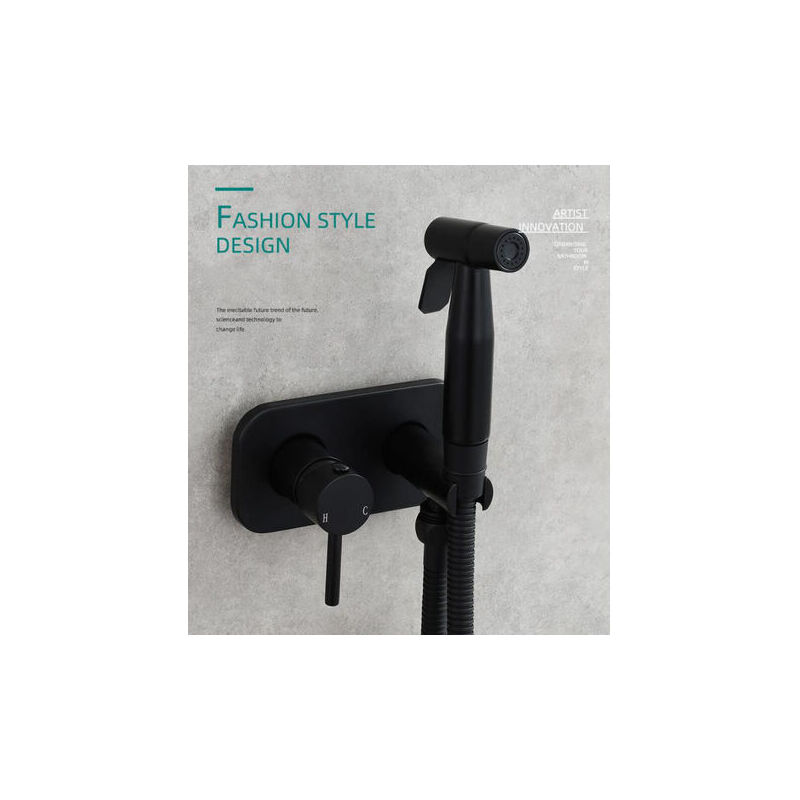 Kit Douchette WC,Toilette Bidet Spray, Bidet Pulvérisateur de Douche Kit en Laiton Kit Mitigeur Douchette à Main Mural noir - Ulisem