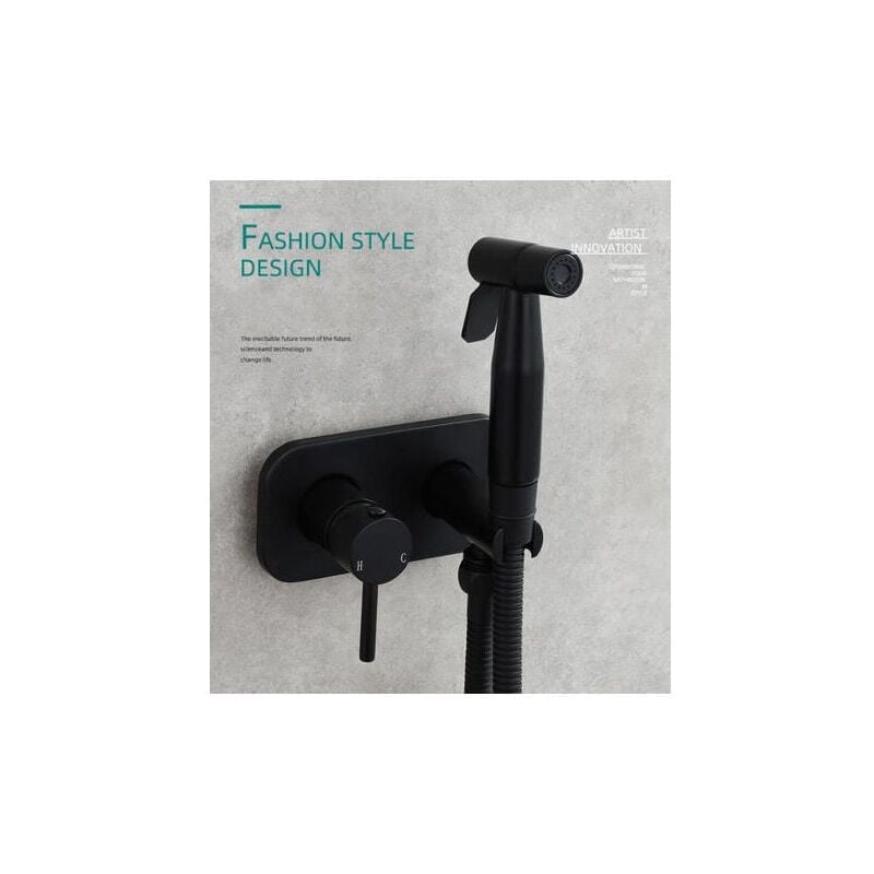 Kit Douchette WC,Toilette Bidet Spray, Bidet Pulvérisateur de Douche Kit en Laiton Kit Mitigeur Douchette à Main Mural noir