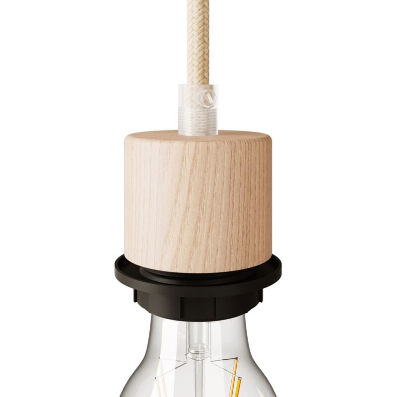 Creative Cables - Kit portalampada E27 filettato cilindrico in legno con serracavo per paralume