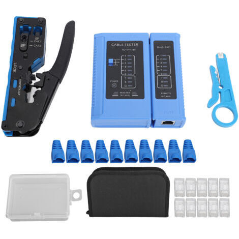 Kit d'outil de sertissage RJ45, sertisseur Ethernet traversant pour connecteurs modulaires Cat5e, Cat6 et Cat6a 8P6P, outil de sertissage et testeur Cat6 tout-en-un (pile non incluse)
