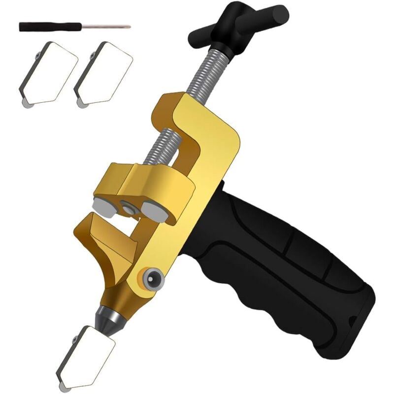 Kit d'outils 2 en 1 pour Couper les Carreaux de Verre, Outil à Main de Coupe-carreaux Seule Pièce avec 2 Lames de Coupe, Céramique, Carrelage Vitré