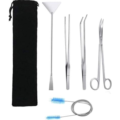 Kit d'Outils Aquarium 5 en 1 en Acier Inoxydable - Ciseaux, Pince Épileuse, Spatule pour Plantes - Set de Plantation