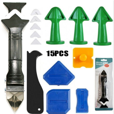 Kit d'outils de calfeutrage en silicone , 15 pièces 3 en 1, kit d'outils de calfeutrage avec racloir en plastique, outils de mastic, parfaits pour salle de bain, cuisine, salle de bain