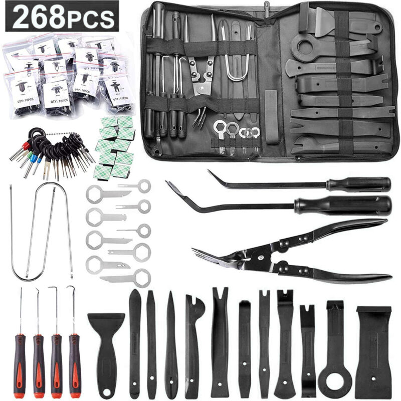 Bluedeer - Kit d'outils de démontage de garniture de 268 pièces, pour panneau d'accessoires de tableau de bord de porte d'autoradio, avec broches de