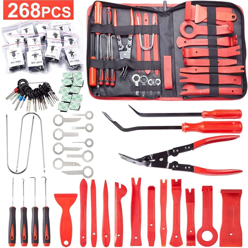 Start - Kit d'outils de démontage de garniture de 268 pièces pour panneaux d'accessoires de porte d'autoradio automobile, tableaux de bord