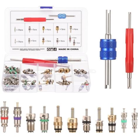 Kit d'outils de démontage de valve de climatisation R12 R134a 102 pièces pour climatisation, réfrigération et pneus de voiture
