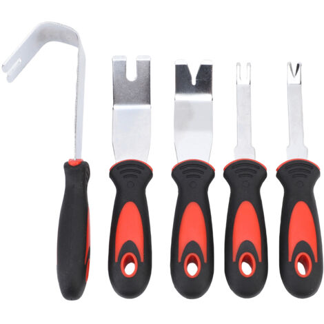 Kit d'outils de dépose de garniture de voiture en acier inoxydable, ensemble de leviers de démontage de fixation à Clip automatique pour panneau de porte de rembourrage de véhicule 5 pièces