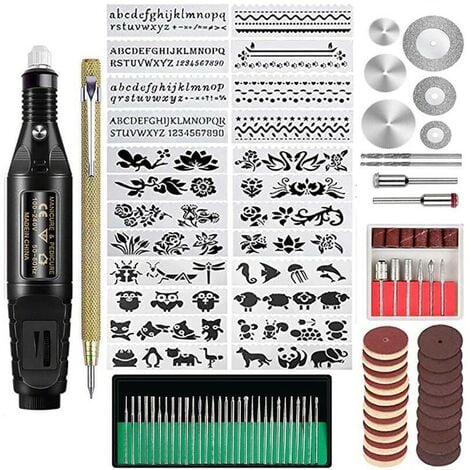 Kit d'outils de gravure 107 pièces, stylo graveur filaire multifonctionnel, outil rotatif bricolage pour bijoux, verre, bois, métal