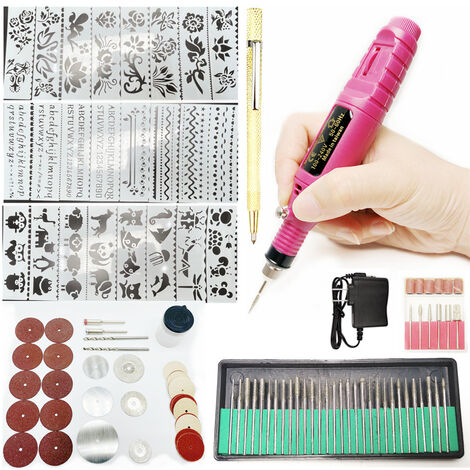 Kit d'outils de gravure 108 pièces, stylo de gravure électrique en métal, sculpture sur bois électrique avec scribe, outils de gravure de bricolage pour verre à bijoux, métal