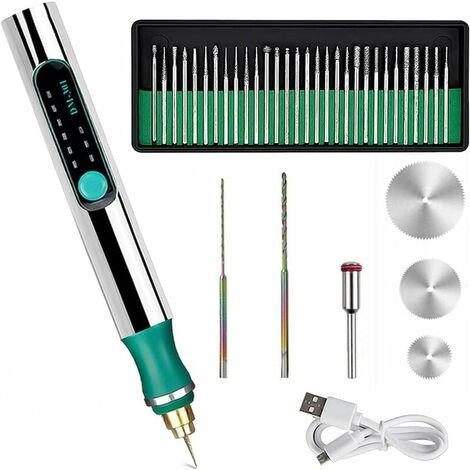 Kit d'outils de Gravure Électrique,Stylo de Gravure Électrique, Stylo de Gravure Rechargeable USB pour la Gravure de Verre Bois Métal Pierre