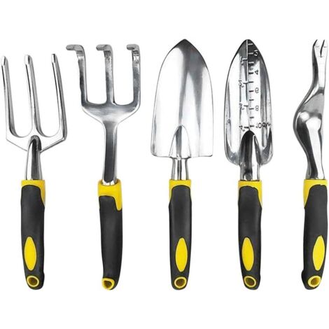 Kit d'outils de Jardinage, Ensemble d'outils de Jardinage Comprenant truelle, Transplantation, désherbeur, Fourche à désherbage avec têtes en Fonte d'aluminium Robuste et poignées ergonomiques
