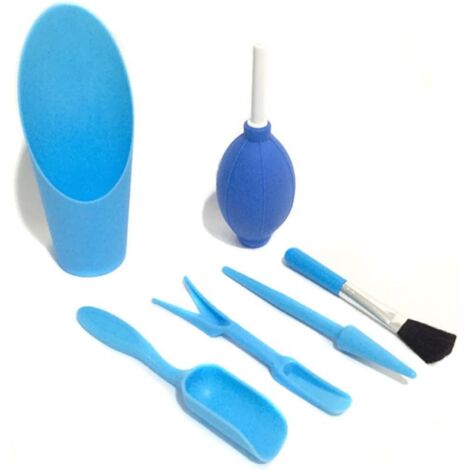 Kit D'outils de Jardinage Mini en Plastique Bleu pour Plantes Succulentes, 6 Pièces Portables Pelle et Arrosoir, pour Petits Jardins et Intérieur