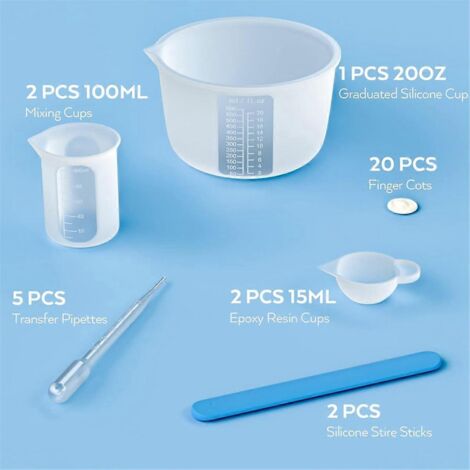 Kit d'outils de mesure - Tasses à mesurer de 600 ml et 100 ml, bâtonnets mélangeurs, pipettes --