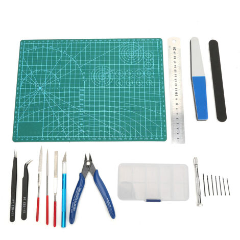 Kit d'Outils de Modélisme pour Maquettes avec Pince Règle et Tapis de Découpe