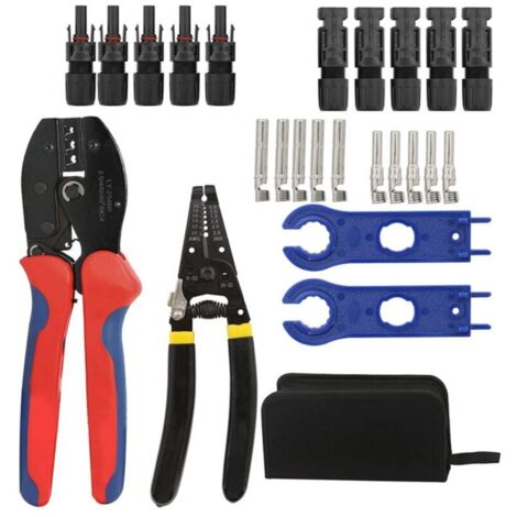 Kit d'outils de Pince a Sertir Solaires Pour Panneau Solaire 2,5/4,0/6,0 mm²,1 pince à sertir, 1 pince à dénuder, 5 paires de connecteurs de panneau solaire mâle/femelle, 35PCS