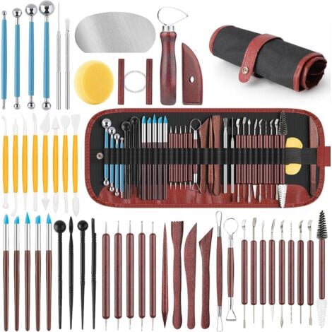 YS-YALOTRS Kit d'outils de poterie 48PCS pour la sculpture, outils de sculpture en argile, outils en céramique pour l'argile polymère, modélisation, découpe, moulage, mise en forme, four à poterie