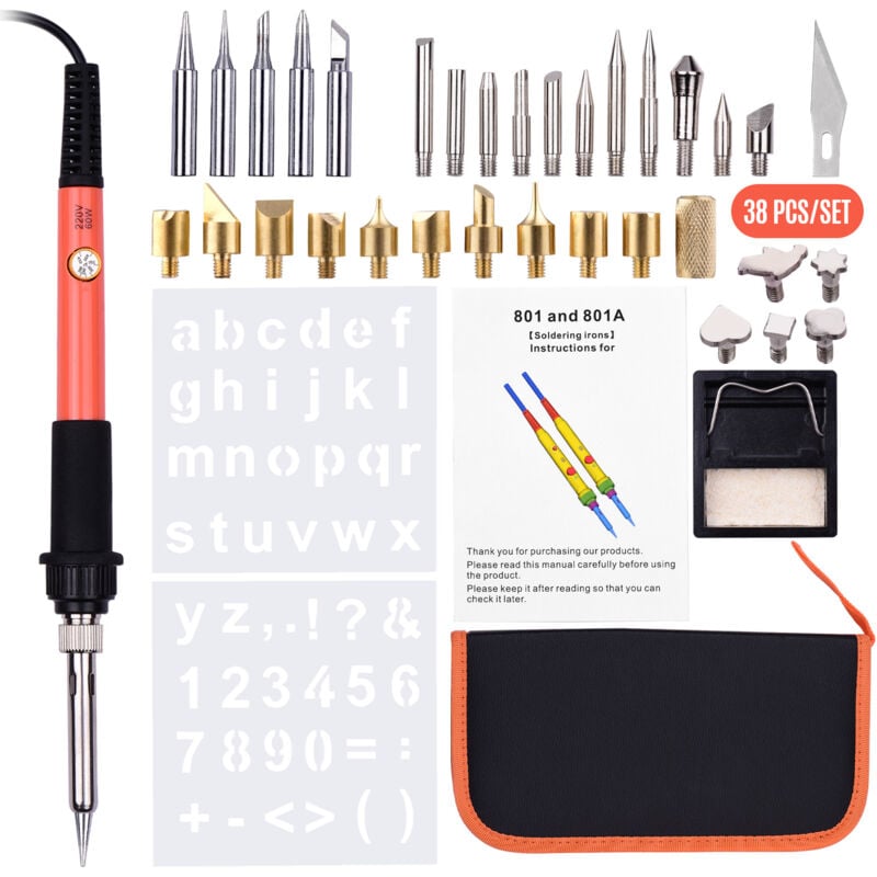 Lifcausal - Kit d'outils de pyrogravure 38 pièces, stylo pyrogravure, température réglable de 200 à 450 ℃ pour débutants et adultes, gravure sur