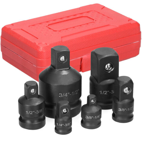 Kit d'outils de réparation à main comprenant 6 adaptateurs et réducteurs pour douilles pneumatiques et clés à chocs.