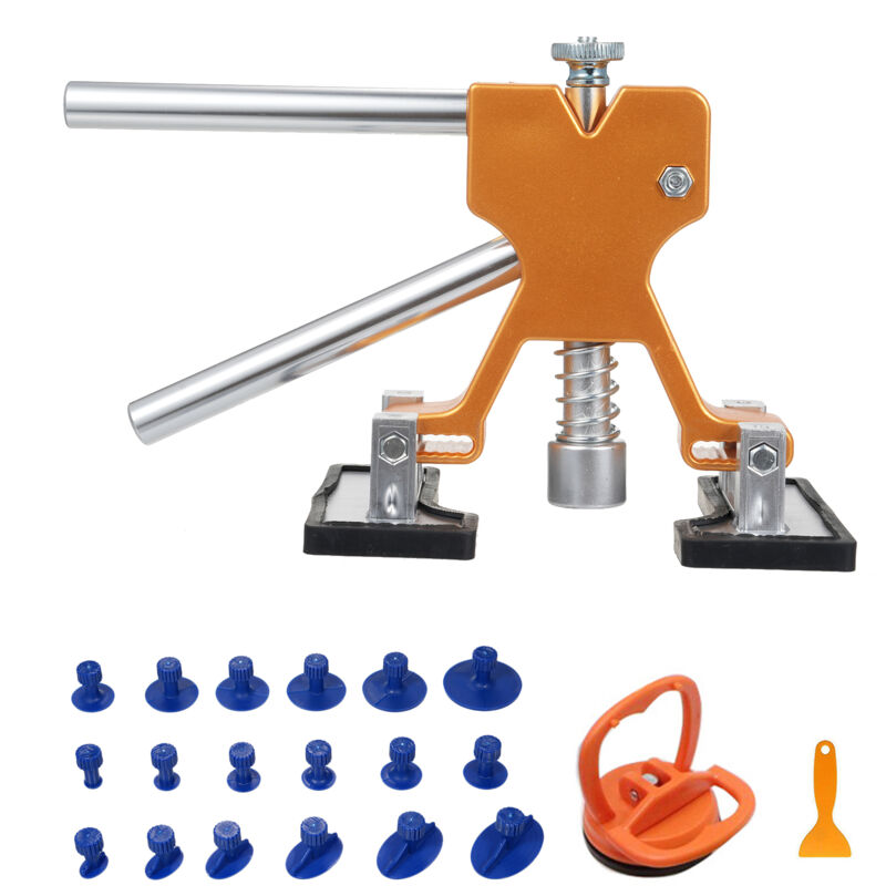 Kit d'outils de réparation de bosses pour le débosselage de la carrosserie de la voiture 18 tampons 1 ventouse 1 grattoir à colle